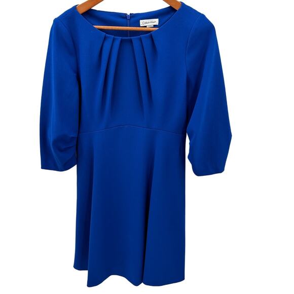 CALVIN KLEIN NWT Rouch Sleeve A Line Dress in Regatta // 4 - Picture 1 of 10